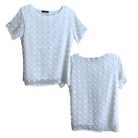 Camisa Women's White Swiss Dot Size S Lined Blouse Top Sheer Short Sleeves - Picture 5 of 7